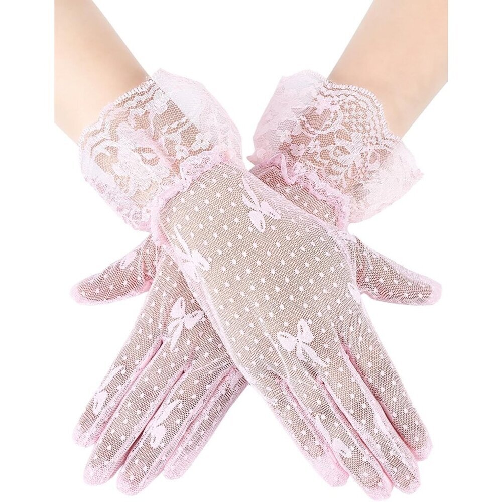 Women's Elegant Dress Up Lace Gloves Light Pink Halloween Wedding Parties Prom